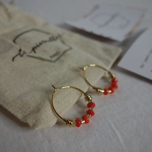Les Pierrettes Gold-plated and Coral Hoop Earrings
